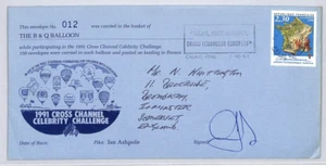 FRANKREICH/GB KANALÜBERGREIFENDE BALLONPOST Pilot signiert *B&Q Ballon* 1991 ZD288 - Bild 1 von 12
