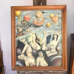 tableau N62 curieuse peinture le fruit de vos entrailles signé guy vanhollebeke - Picture 1 of 12