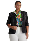 Ralph Lauren Womens Linen Blazer Striped Black Plus Size 16W   12527