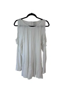 Sundance Womens White Gauzy Cold Shoulder Blouse Size M Viscose Pullover Boho - Picture 1 of 13