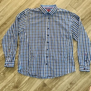 Au Noir Mens Shirts Button Up Long Sleeve Flip Cuff Plaid Blue Size 7/XXL - Picture 1 of 16
