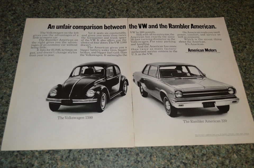 AMC RAMBLER AMERICAN 220 1969/VW Beetle anuncio original impreso anuncio 69 Foto 1 de 1