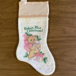 Baby’s First Christmas Stocking Bear With Toy Bear Pink & White - Picture 1 of 4