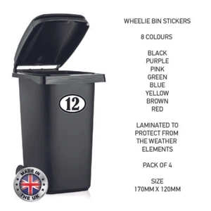 4 x Wheelie Bin Number Rubbish Garbage Custom Oval Stickers 170mm x 120m BIN06 - Picture 1 of 9