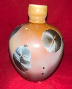 Studio Crystalline Glazed Pottery Bottle Greyish Beige Green with silver swirls - Picture 1 of 18