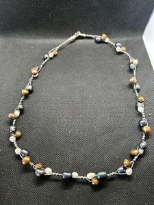 "Collar de perlas genuinas de diseñador con cable a mano perlas y cuentas multicolores ~ 20""" - Imagen 1 de 6