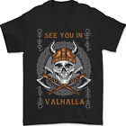 See You in Valhalla Viking Skull and Symbols Mens T-Shirt 100% Cotton