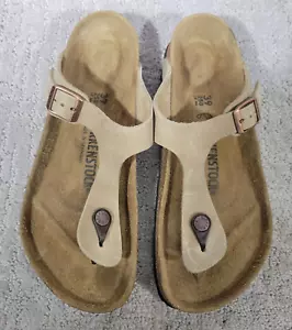 Birkenstock Gizeh Unisex Size EU 39 US L8 M6 Beige Leather Tongue Sandals - Picture 1 of 11