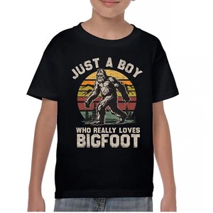 Just A Boy Who Really Loves Bigfoot Youth T-shirt Funny Vintage Sasquatch Kids - Picture 1 of 50
