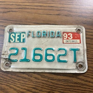 1993 Vtg Florida Motorcycle license plate - 21662T - B54 - Picture 1 of 4