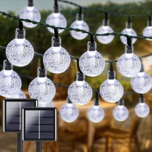 White Crystal Globe Solar String Lights Outdoor, Waterproof and 8 Lighting Modes - Picture 1 of 13