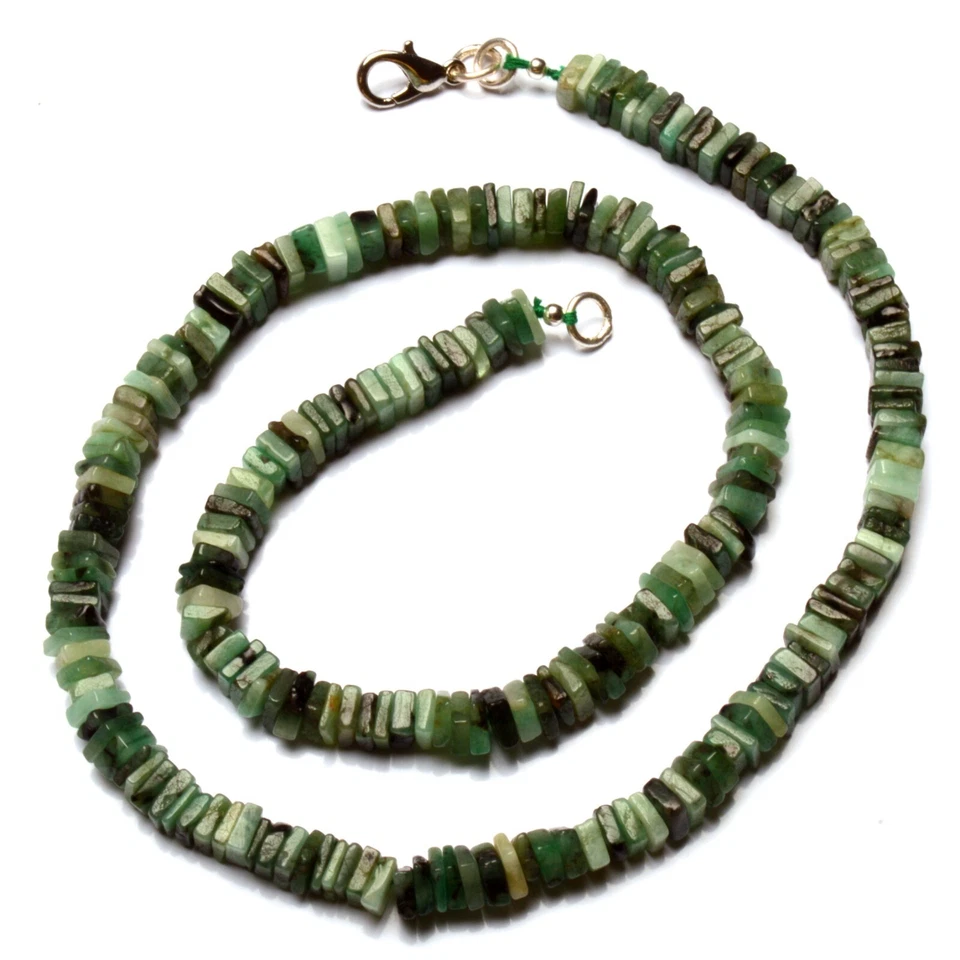 Natural Emerald Gemstone 6 mm Size Square Heishi Shape Beads 16" Necklace - Image 1 of 4