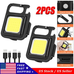 2Pcs Portable Mini COB Work Light Rechargeable Flashlight Keychain - Picture 1 of 17