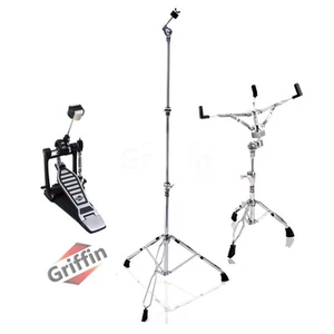 Bass Drum Foot Pedal, Snare Stand & Cymbal Stand (3-PACK) GRIFFIN Chrome Holder - Picture 1 of 14