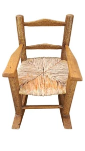 Vintage Miniature Wooden Doll Rocking Chair Woven Seat Wood Toy Bear Decor Prop - Picture 1 of 8