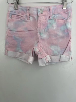 Gap Kids Girls Tie Dye Adjustable Waist Zip Fly Stretch Midi Denim Shorts Pink 8 - Imagem 1 de 4