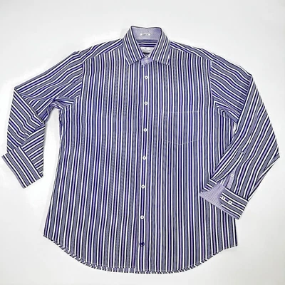 Camisa Bugatchi Uomo XL Púrpura Rayas Manga Larga Forma Ajuste 100% Algodón Vestido Foto 1 de 4