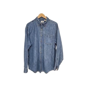 LL Bean Jeanshemd Herren Größe L Blau Button Down Tasche Freizeit Langarm 90er - Bild 1 von 6