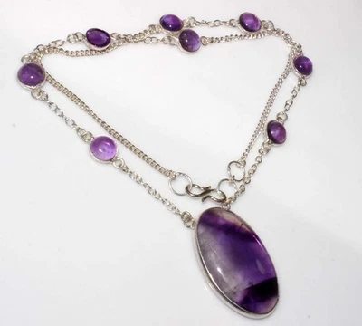 Colar longo folheado a prata 925 ametista natural 20" presente para namorada GW - Imagem 1 de 3