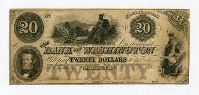 1852 $20 The Bank of Washington, NORTH CAROLINA Note - Image 1 of 2