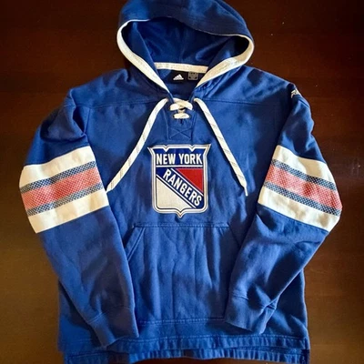 NHL New York Rangers Adidas Pullover Sudadera con Capucha con Cordones M Mediana NYR Hockey Foto 1 de 3