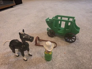 Fisher Price Little People Western Town #934 Black Horse Harness  Cowboy - Picture 1 of 2