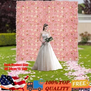 3D Flower Wall Panel-12pcs Artificial Flower Wall Background Silk Rose Wedding - Picture 1 of 16