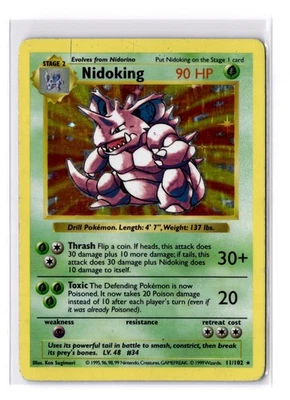 Nidoking - 011/102 Base Set (Shadowless) Holo Rare - MP - POKEMON TCG - Image 1 of 2