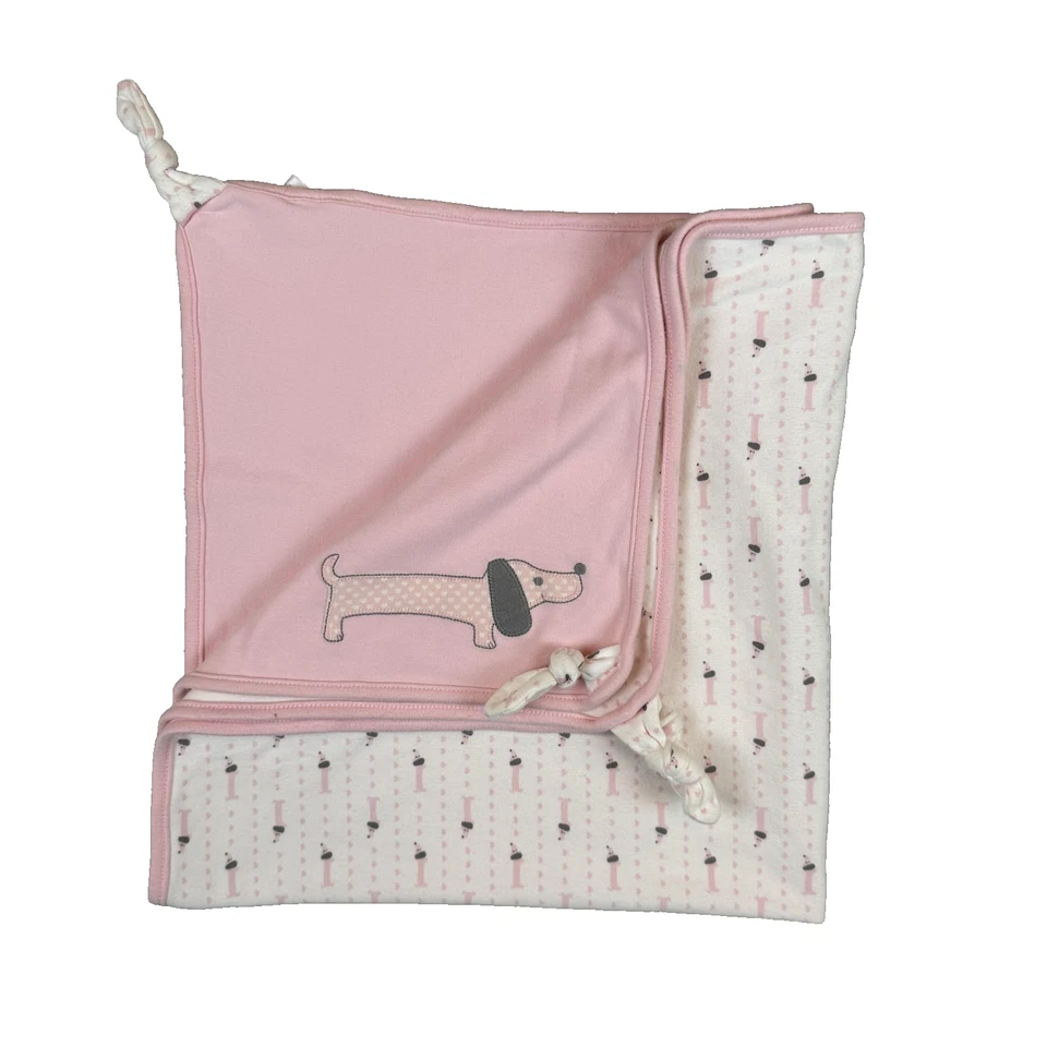 De Colección Gymboree Manta Bebé Rosa Dachshund Perro Reversible Algodón Seguridad Lovey Foto 1 de 4
