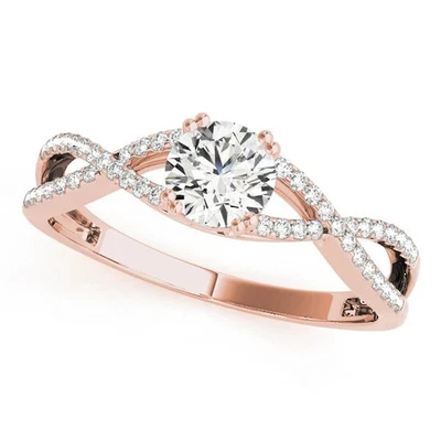 Lab-Created Round Cut 1.20 Ct White Diamond Engagement Ring 14K Rose Gold Finish - Image 1 of 3