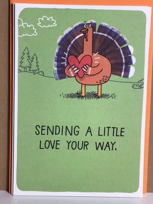 3 Hallmark Shoebox Happy THANKSGIVING Cards Sending aLittle Love Funny Turkey - Image 1 of 3