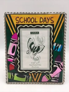 Marco de vidrio pintado a mano Amia “School Days” con crayones 3,5” x 5” - Imagen 1 de 6