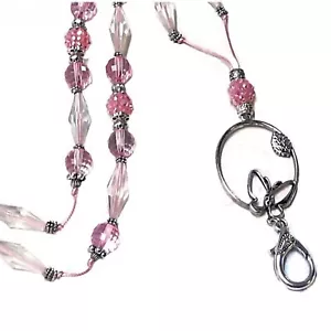 Collar de cordón, seguridad, insignia de identificación de trabajo, llavero, mariposa rosa - Imagen 1 de 4