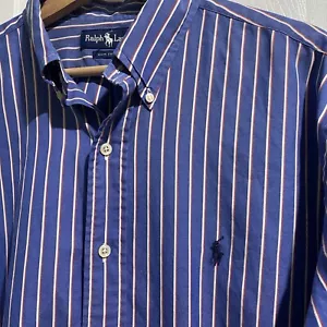 Ralph Lauren Classic Fit Shirt Sz 16 1/2 33 Blue Red Stripe Cotton Pony Logo - Picture 1 of 6
