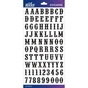 STICKO ALPHABET STICKERS - CARNIVAL - BLACK GLITTER - Approx 14 mm - 1 SHEET - Picture 1 of 1