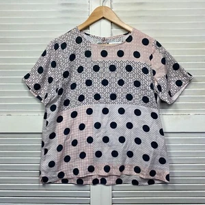David Jones Linen Top Size Medium Short Sleeve Multicoloured Dots - Picture 1 of 8