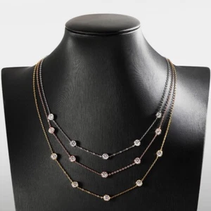 2.5CTW VVS1 Round Moissanite Bubble Necklace Women Chain 925 Sterling Silver GRA - Picture 1 of 19