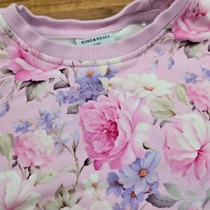 Bums & Roses girls 5-6Y Crew Neck Sweatshirt Floral Pink Bamboo Viscose SOFT - Picture 1 of 8