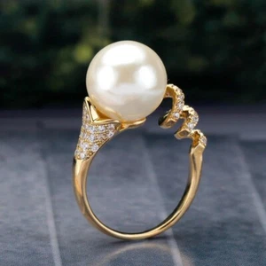 Natural Freshwater Pearl Ring Copper Rhodium Plated Ring Women Wedding Jewelry - Picture 1 of 2