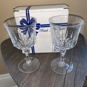 2 Vintage Salem French Lead Crystal Water wine Glasses 5.5" tall original box - Picture 1 of 3