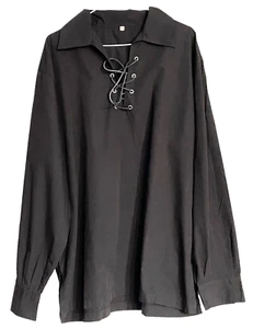 Highland Ghillie shirt L black cotton blend Jacobite Scottish wear lace-up NEW - Picture 1 of 4