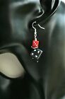 Dangle EARRINGS Red and Black DICE Silver Plate KCJ4129