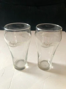 2 Vintage 1970s White Logo Enjoy Coca-Cola Coke Clear Drinking Glasses 16 0z - Picture 1 of 5