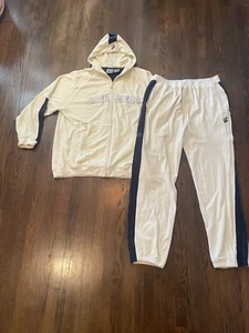 Rocawear Velour Velvet Tracksuit Cream Blue Hoodie Jacket Size 2X 2XL Vintage - Picture 1 of 9