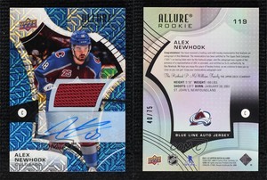 2021 Upper Deck Allure Rookies Blue Line Jersey /75 Alex Newhook Rookie Auto RC