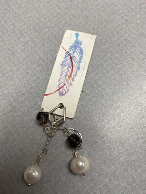 Silver Plated Smoky Quartz and Pearl Dangling Earrings - Image 1 of 4