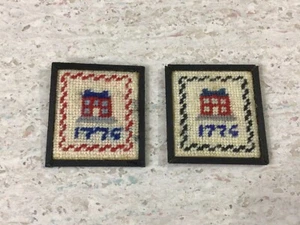 2 needlepoint dollhouse miniature 1776 framed samplers - Picture 1 of 5