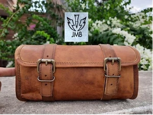 Real VINTAGE Leather Tool Bag Motorcycle BROWN Front Fork Storage Bag Saddle Bag - Picture 1 of 5