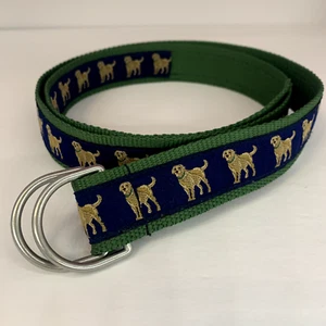 Women's L.L. Bean Blue Green Woven Dog Print Belt size M/L - Picture 1 of 5