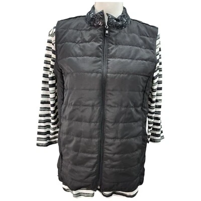 Onque Casuals Set Vest & Shirt MEDIUM Black White Zip-Up Vest With Sequins Fall - Image 1 of 4